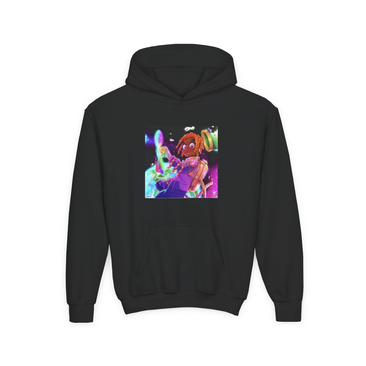 Neon Space Mermaid Hoodie | Colorful Cosmic Illustration | Konvy Streamer Merch (Kids) - alternate angle 2, merchandise