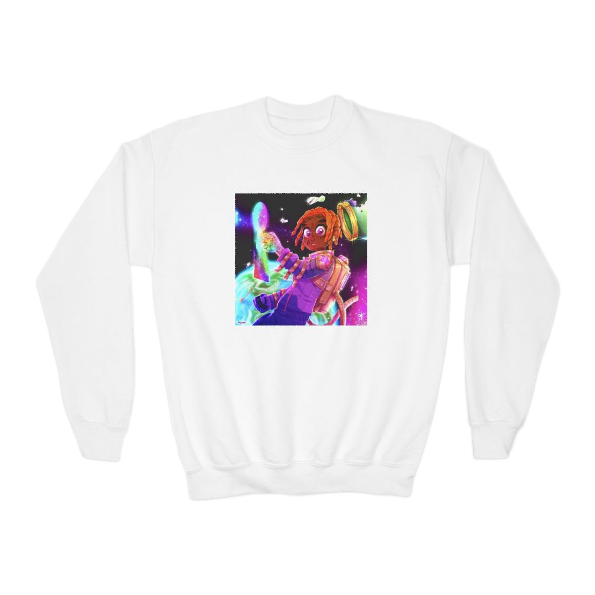 Space DJ Alien graphic Sweatshirt | Neon Cosmic Music Art | Konvy Streamer Merch (Kids)